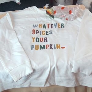Whatever Spices Your Pumpkin & matching Socks Holiday Sweatshirt Nwt Sz Lg